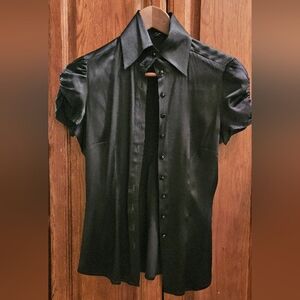 Black Satin Button-Up Shirt